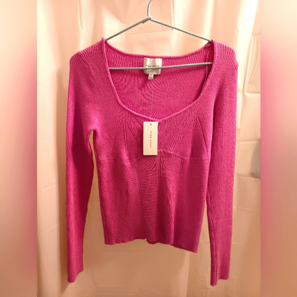 - Pink Ribbed Sweater. NWT Sz L